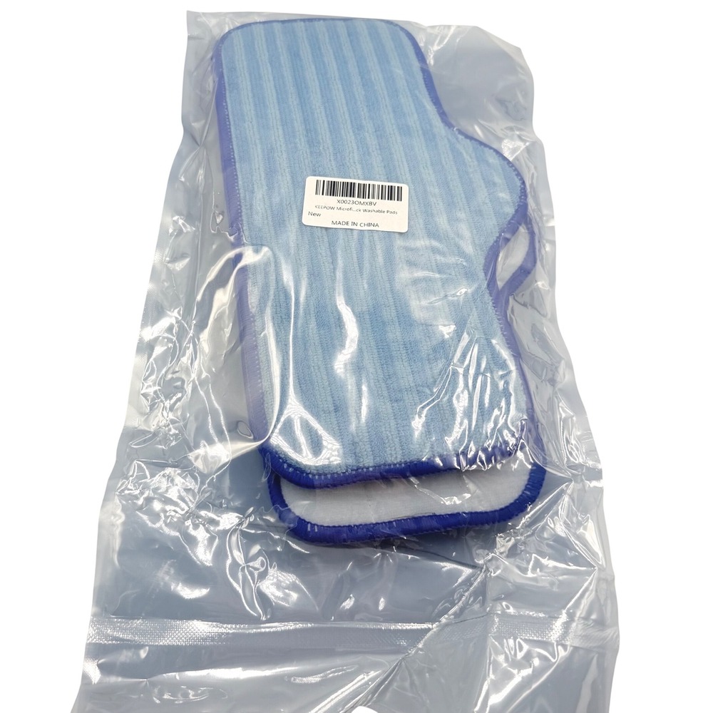 KEEPOW Microfiber Washable Mop Pads 2 Pack Blue Striped Steam Mop Refills